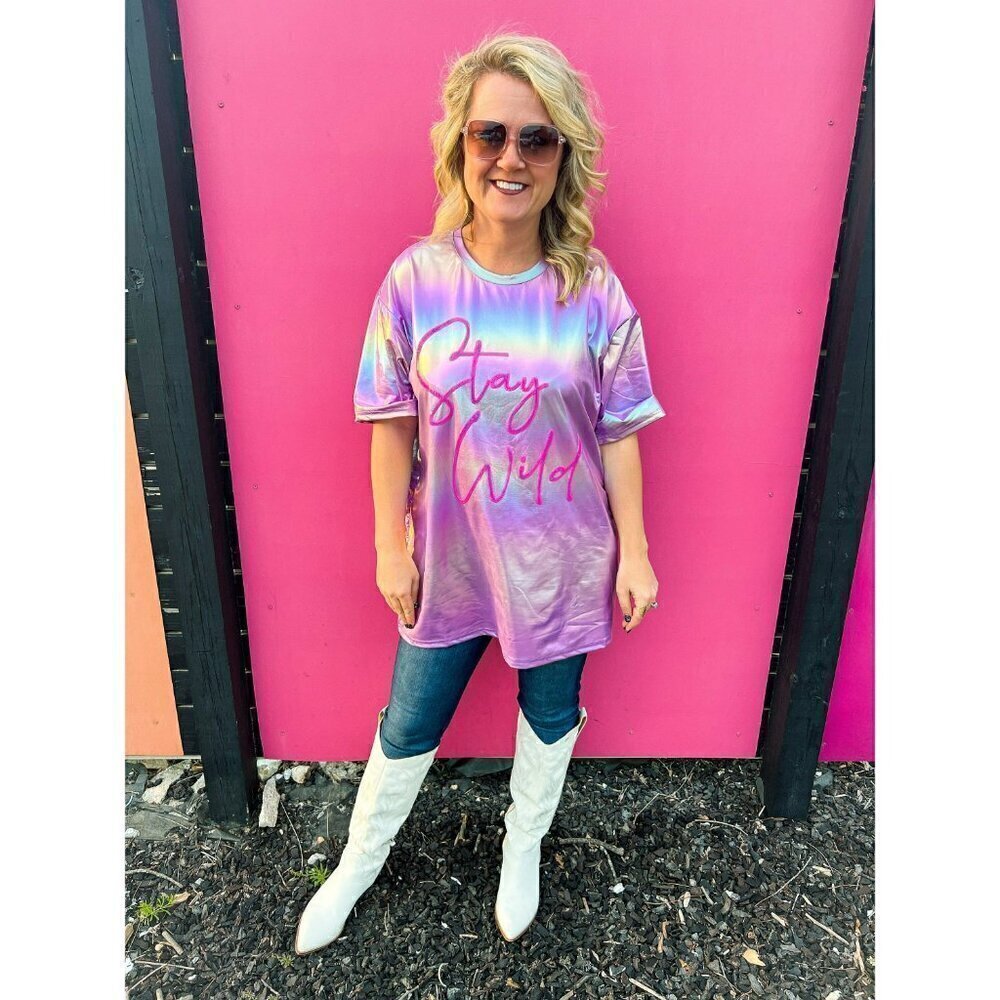 Stay Wild Iridescent Graphic Tee in Lavender - Picture 7 of 7